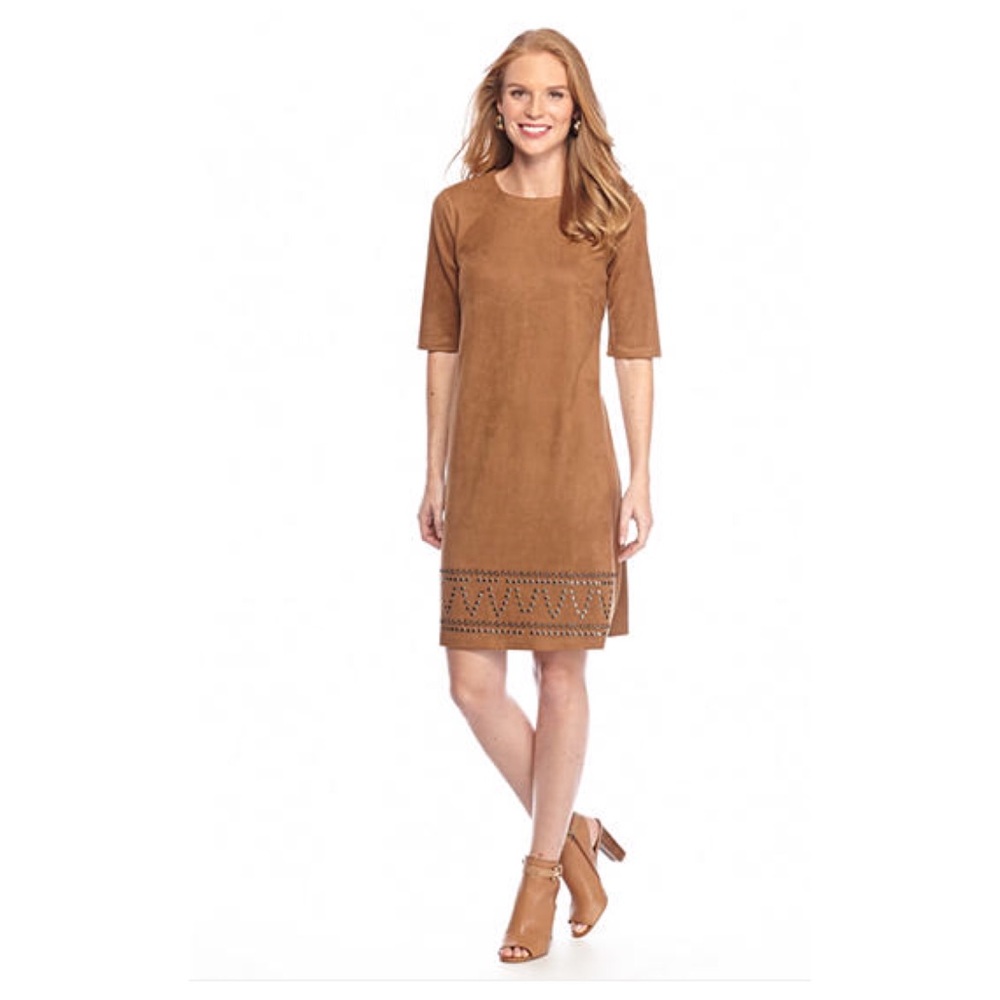 Caramel Faux Suede Dress - Picture 1 of 5